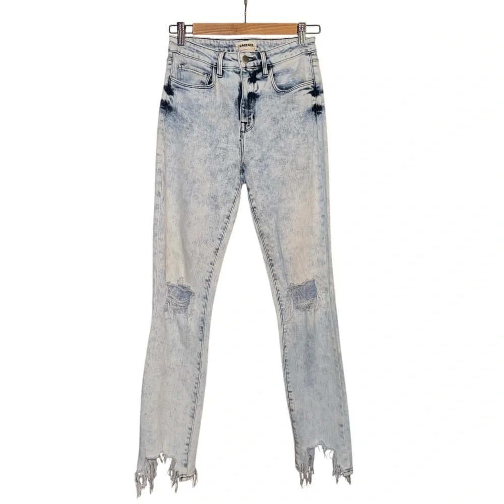 L'AGENCE High Line Skinny Jeans Calypso Distressed Destructed Acid Wash Size 25 - Picture 5 of 16